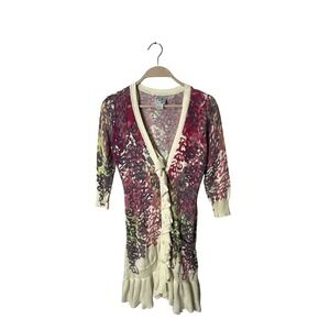 Anthropologie Tabitha Ruffle‎ Floral Cardigan Fairycore Cottagecore sz XS